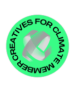 A badge from Creatives for Climate showing that Lumin and Lucian Chevallier are part of the organisation of creative professionals or support and proactively pursue sustainability with their work.