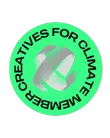 A badge from Creatives for Climate showing that Lumin and Lucian Chevallier are part of the organisation of creative professionals or support and proactively pursue sustainability with their work.